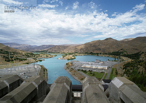 Neuseeland  Wasserkraftwerk  Hochwinkelansicht