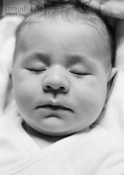 Baby's head  eyes closed  B&W.