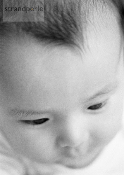 Baby's head  high angle view  close-up  B&W.