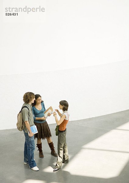 Gruppe von Schülern  die zusammenstehen und in der Lobby sprechen