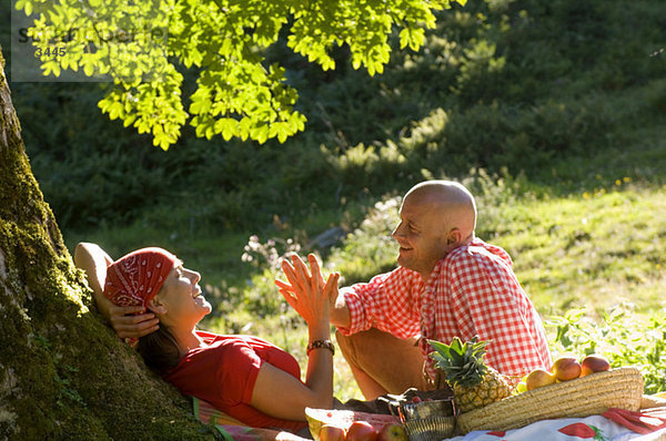 Pärchen beim Picknick unter dem Baum