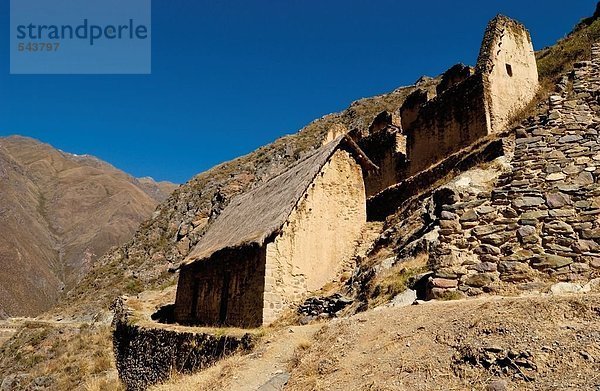 Untersicht Ruinen von alten  Ollantaytambo  Urubamba Provinz  Region Cusco  Peru