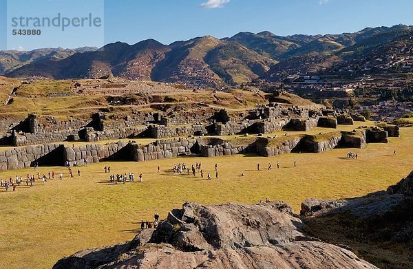 Vogelperspektive Anzeigen von alten Ruinen der Festung  Sacsayhuaman  Cusco  Region Cusco  Peru