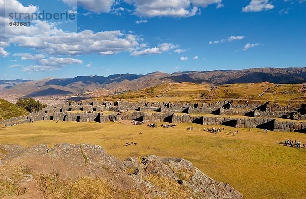 Vogelperspektive Anzeigen von alten Ruinen der Festung  Sacsayhuaman  Cusco  Region Cusco  Peru