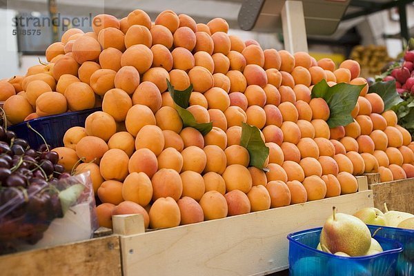 Ein Haufen Aprikosen auf dem Markt