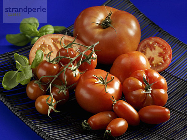 Verschiedene rote Tomaten & Basilikum