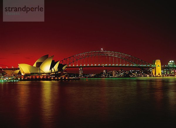 Hafen Opernhaus Oper Opern Sonnenuntergang Reise Brücke Australien neu South Wales Sydney