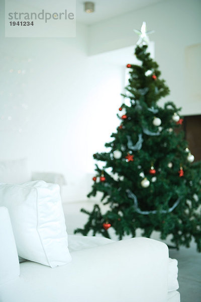 Weihnachtsbaum im kargen Wohnzimmer