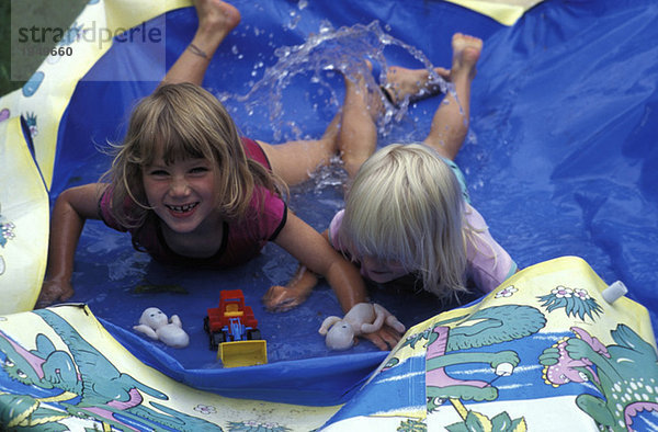 Freunde haben Spaß im Wasserpark