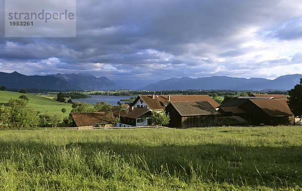 Germany  Bavaria  Murnau  Farm at lake Riegsee