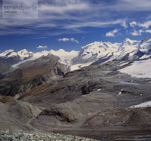 Landschaftlich schön landschaftlich reizvoll Europa Berg See Gletscher Ansicht Monte Rosa Schweiz