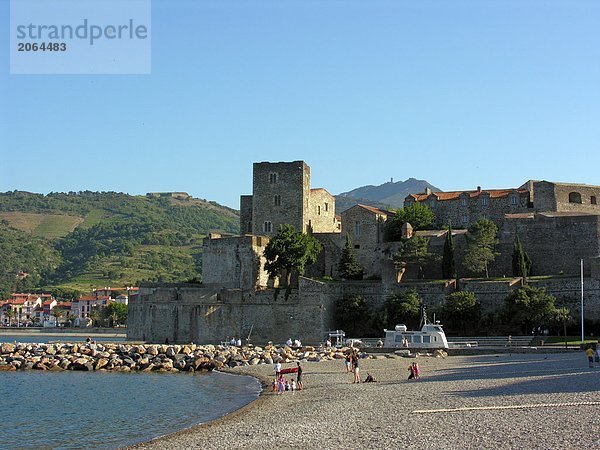 Burg am Strand  Collioure  Pyrenees-Orientales  Languedoc-Roussillon  Frankreich
