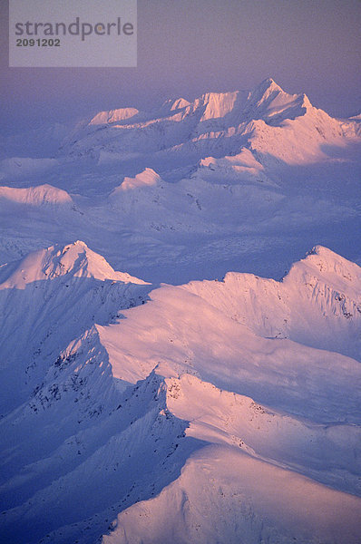 Aerial Chugach Mts Sunrise Winter SC AK