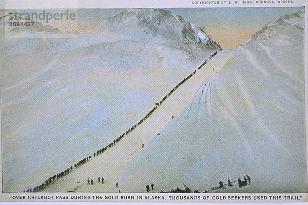 Unter der Leitung über Chilkoot Pass AK 1898 Goldsucher