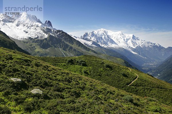 Chamonix Valley  The Mont Blanc  Les Drus and La Verte(left)
