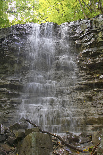Waterfall over rocky ledge  Canada  Ontario  Hamilton