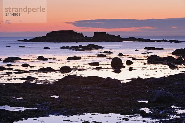 View of rock and sea at twilight  L'Anse aux meadows  Newfoundland  Canada