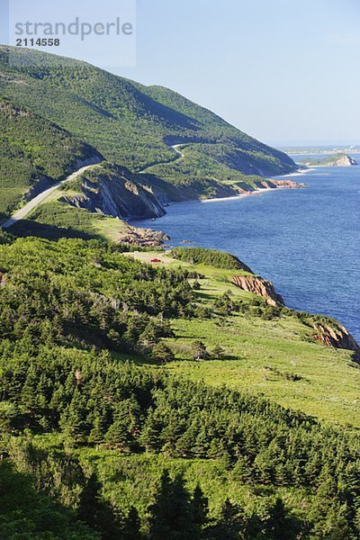 View of Cabot Trail and Gulf of St. Lawrence  Cape Breton Highlands National Park  Nova Scotia  Canada