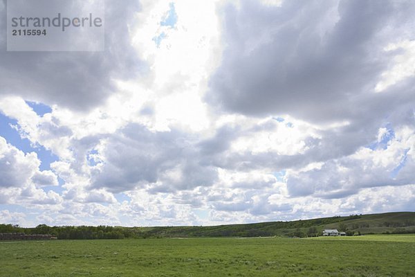 Dramatic clouds of green field  Lumsden  Saskatchewan  Canada