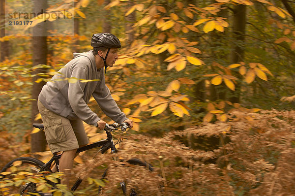 Radfahren im Herbstwald