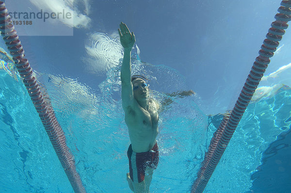 Mann schwimmt im Pool