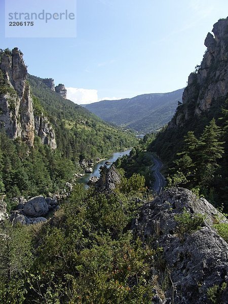 Erhöhte Ansicht der Fluss  der durch Berge  Tarn  Midi-Pyrenees  Frankreich