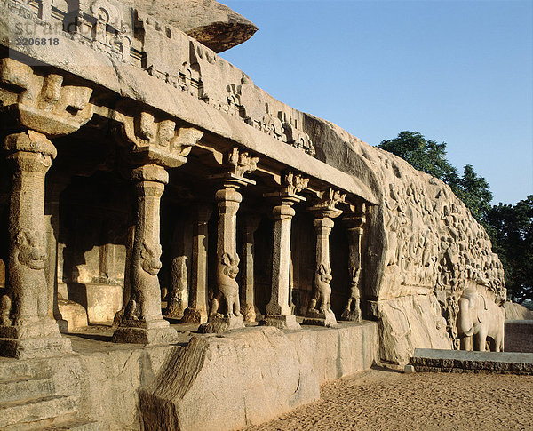 Höhle und Arjuna die Buße Relief  VII Cent  Indien  Mamallapuram  Tamil Nadu