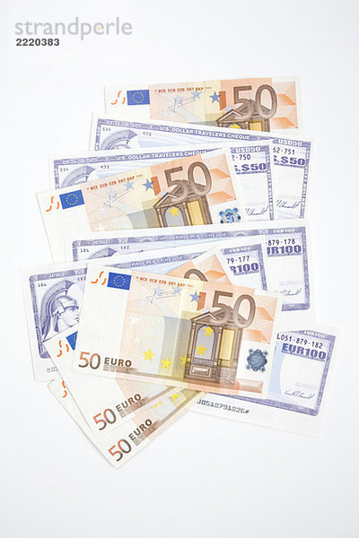 Traveller checks and european currency  elaveted view