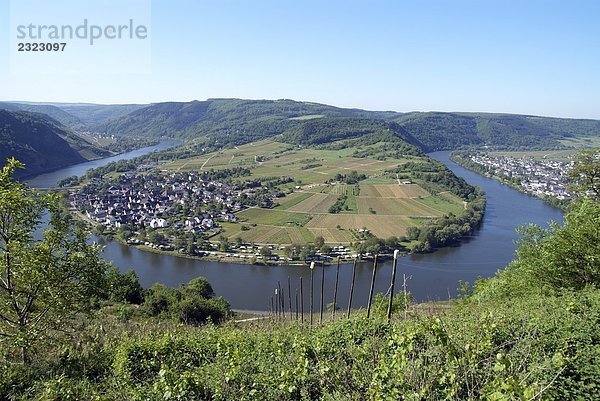 Erhöhte Ansicht der Fluss  der durch Landschaft  Mosel  Rheinland-Pfalz  Deutschland