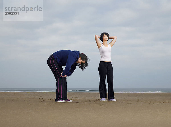 Zwei junge Weibchen  die sich am Strand ausruhen