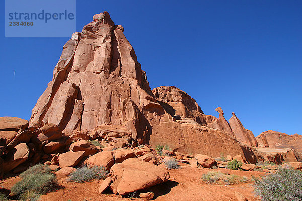 Felsformationen auf Landschaft  Arches Nationalpark  Utah  USA