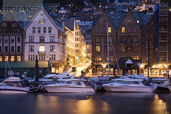 Norway  Bergen  Old Town  harbour at night