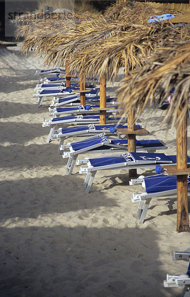 Italy  Sardinia  Deck chairs on Beach