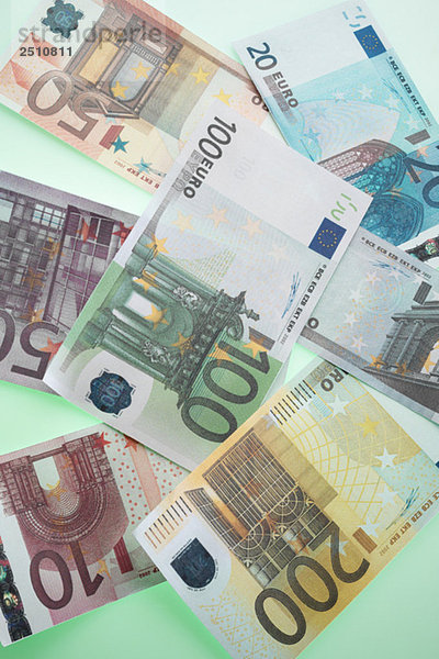 Euro-Banknoten  erhöhte Ansicht  Nahaufnahme