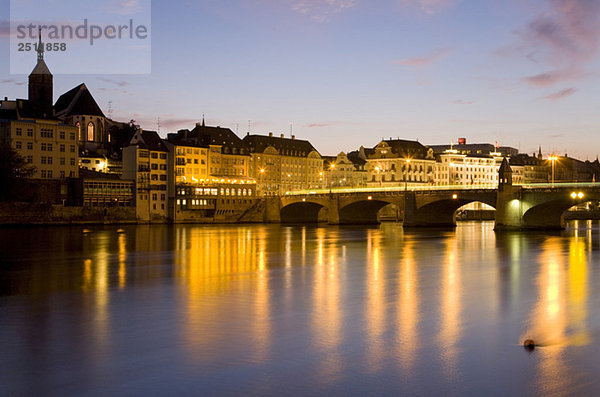 Switzerland  Basel  Rhine river  cityscape at night