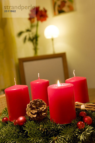 Advent wreath  lit candles