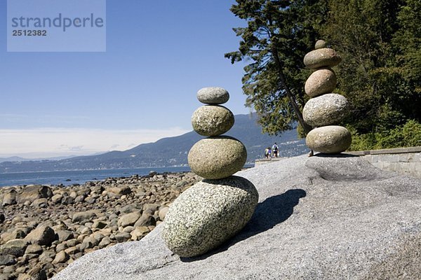 Stacked rocks on beach at English Bay  Vancouver  BC