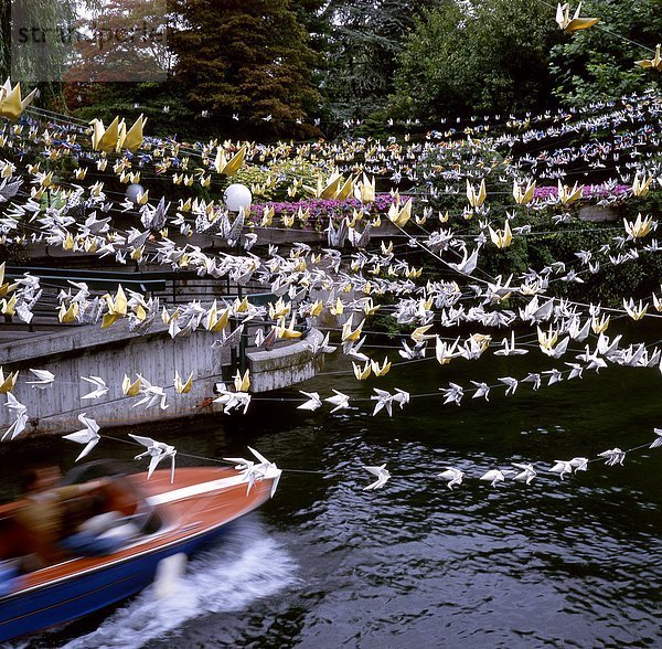 Japanischen Origami Vögel auf einem Kanal  Zürich  Schweiz