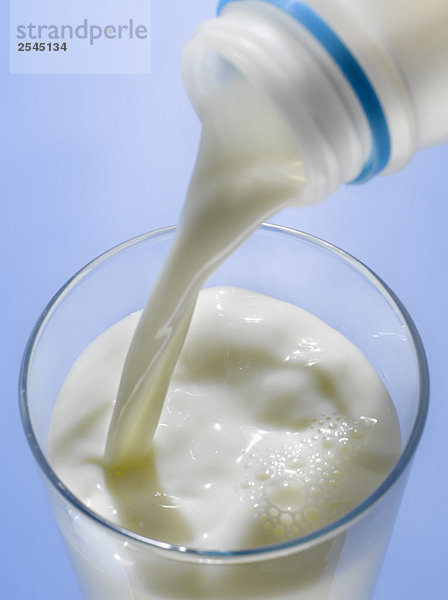 Milch in eine Glas einschenken