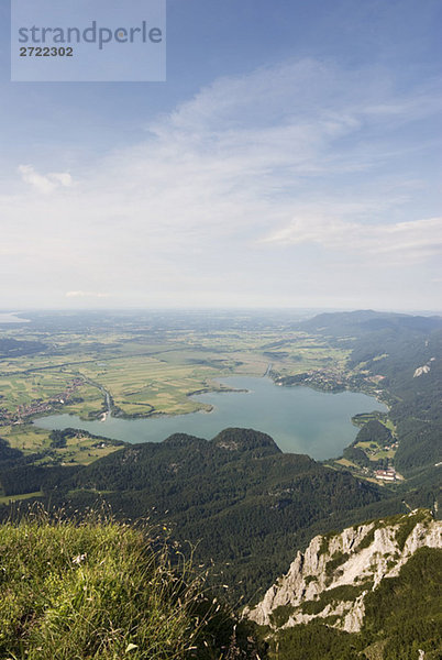 Germany  Bavaria  Herzogstand  Kochelsee  view of valley with lake