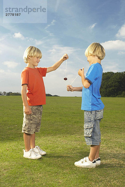 Jungen  die Kastanien spielen