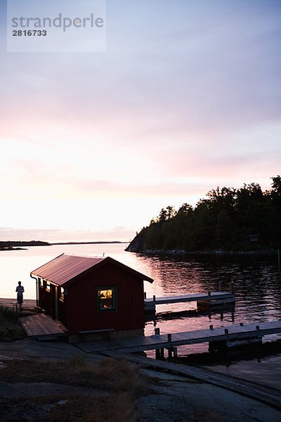 Sonnenuntergang Bootshaus Inselgruppe