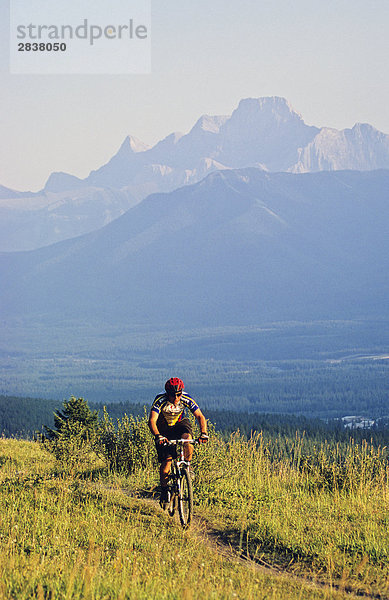 Mountainbiker voranreiten Benchlands Trail  Canmore  Alberta  Kanada.