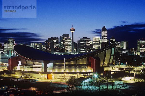 Saddledome in der Abenddämmerung Calgary  Alberta  Kanada.