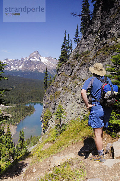 Wanderer bewundern die Ansicht von Mary Lake  Lake O'Hara Bereich der Yoho Nationalpark  British Columbia  Kanada.