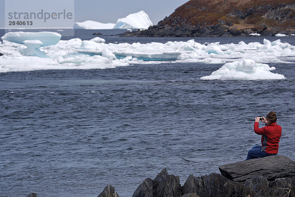 Eisberg Wasserrand Hafen Frau sehen Stadt Eis Kanada