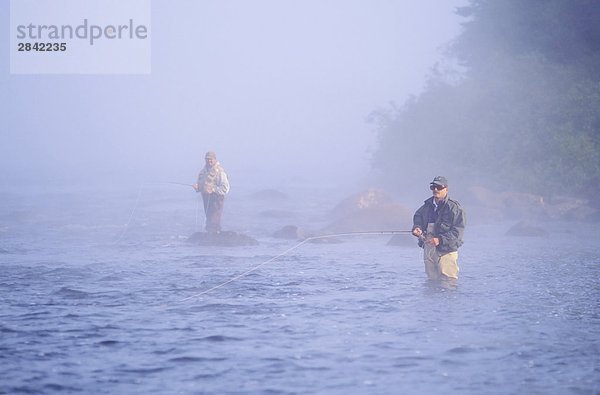 Lachsangeln im Nebel auf der oberen Humber River  Neufundland  Kanada