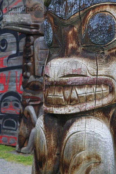 Detail  der Totempfahl und Longhouse  Ksan historischen Dorf und Museum  Hazelton  British Columbia  Kanada