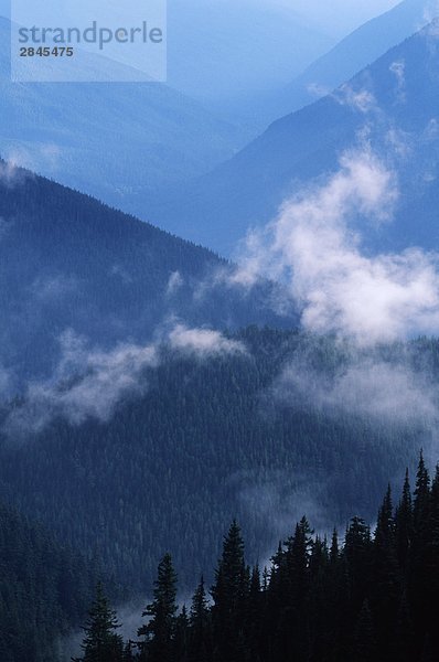 West Kootenays  Schichten von Mist  blau getönt  British Columbia  Kanada.