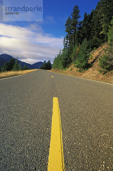 Eine Straße mit gelbe Linie  British Columbia  Kanada.
